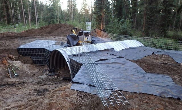 Small buried soil bridge under construction