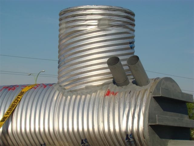 Detail of stormwater detention system corrugated metal pipe