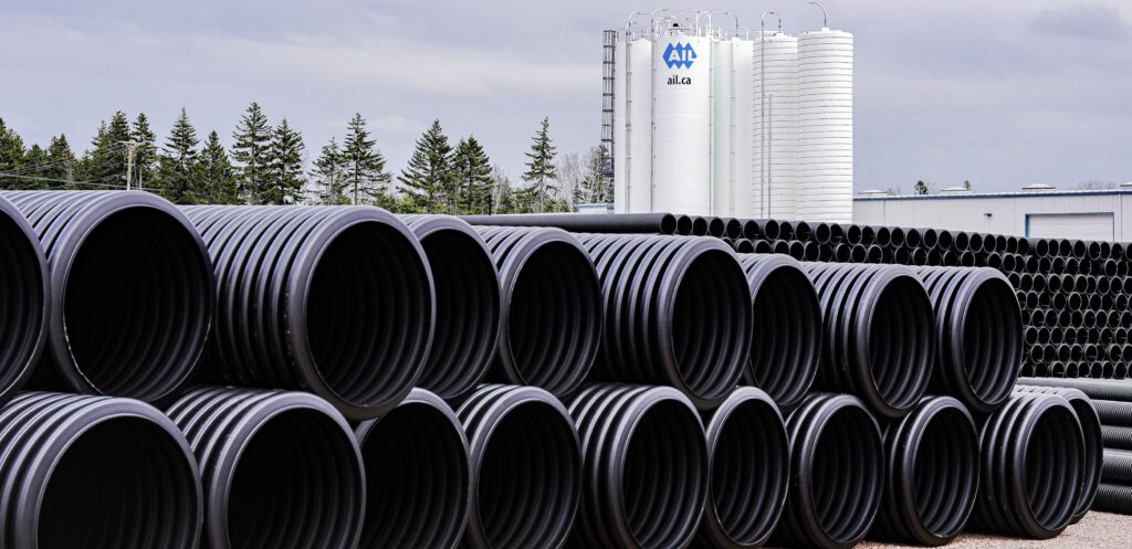 HDPE corrugated plastic drainage pipe at new manufacturing facility